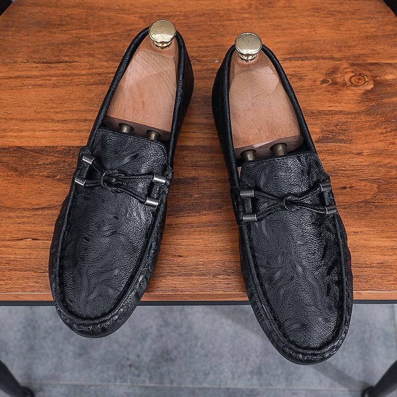 Zulishi Loafer Men's Shoes Spring Breathable Black Leather Shoes Soft Sole Versatile One-pedal Doudou Shoes Driving Shoes Low Heel