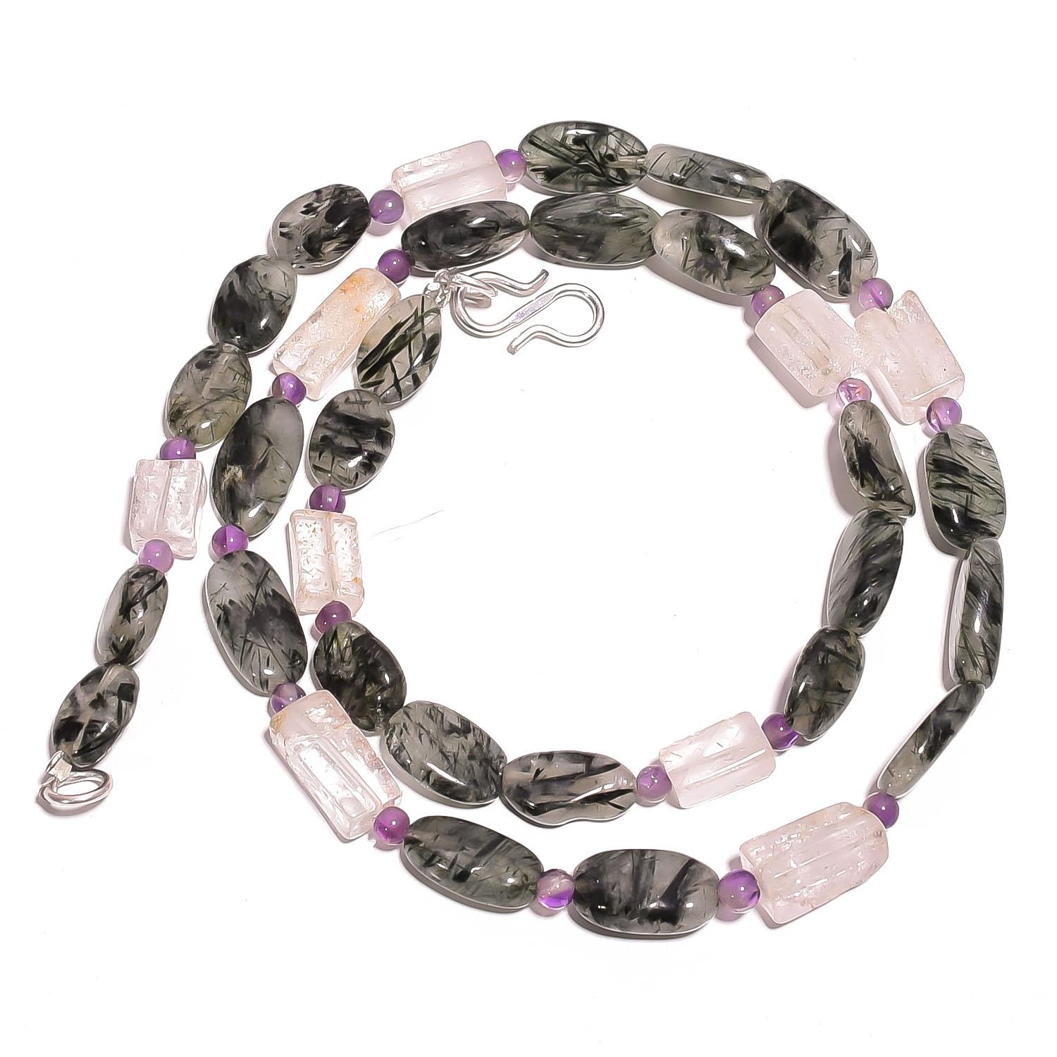 

Natural Green Rutile Quartz Crystal Amethyst Gemstone Beads Necklace 17 UB-3271 UB-3271