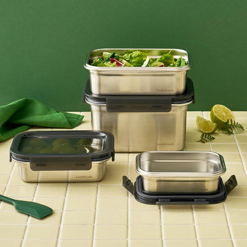 LOCK&LOCK Natural Stainless Steel Food Storage Container, Airtight Refrigerator Kitchen Storage Box for Fruits And Snacks, 2L