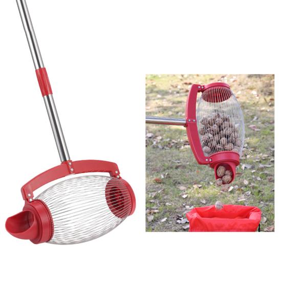 Zbieracz Orzechów Wiszący Przedłużony Uchwyt Stal Nierdzewna Gruby Drążek Oszczędność Pracy z Torbą do Przechowywania Duży Toczący Się Orzechy Włoskie Orzech Włoski Zbieracz