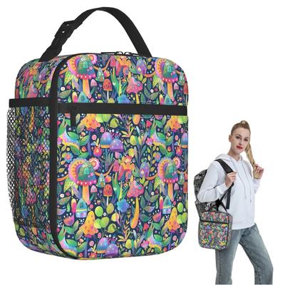 Colorful Magical Mushrooms Pattern Insulated Lunch Bag for Women Children Portable Food Boxes Thermal Lunch Box Tote