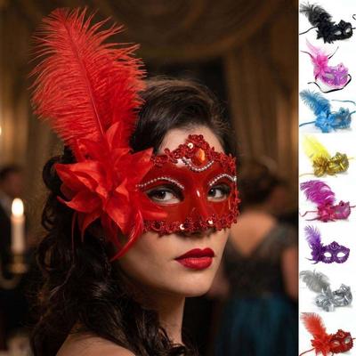 Blumen-Halbgesichtsmaske Strass-Maskenballmaske Neuheit Federmaske Damenveranstaltung