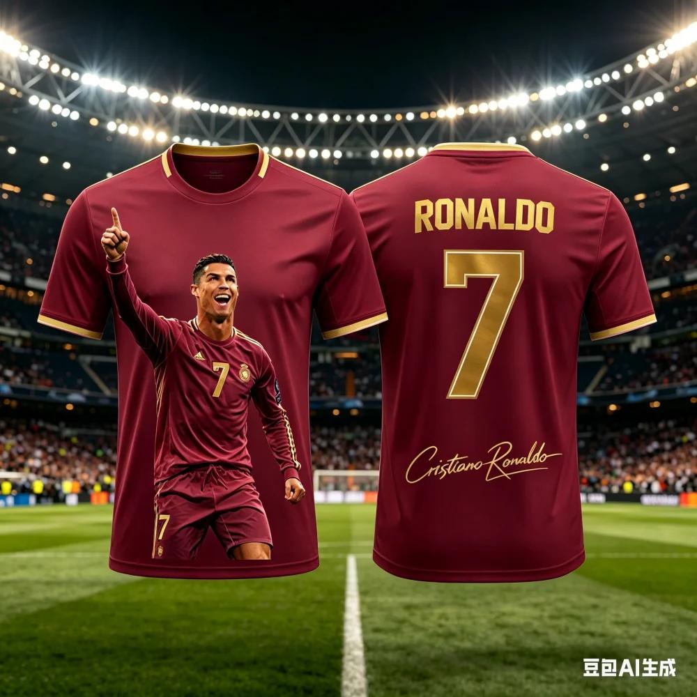 All Season Kids & Adults Ronaldo #7 Fan Football Jersey Polyester Breathable Comfortable Sports World Cup Top