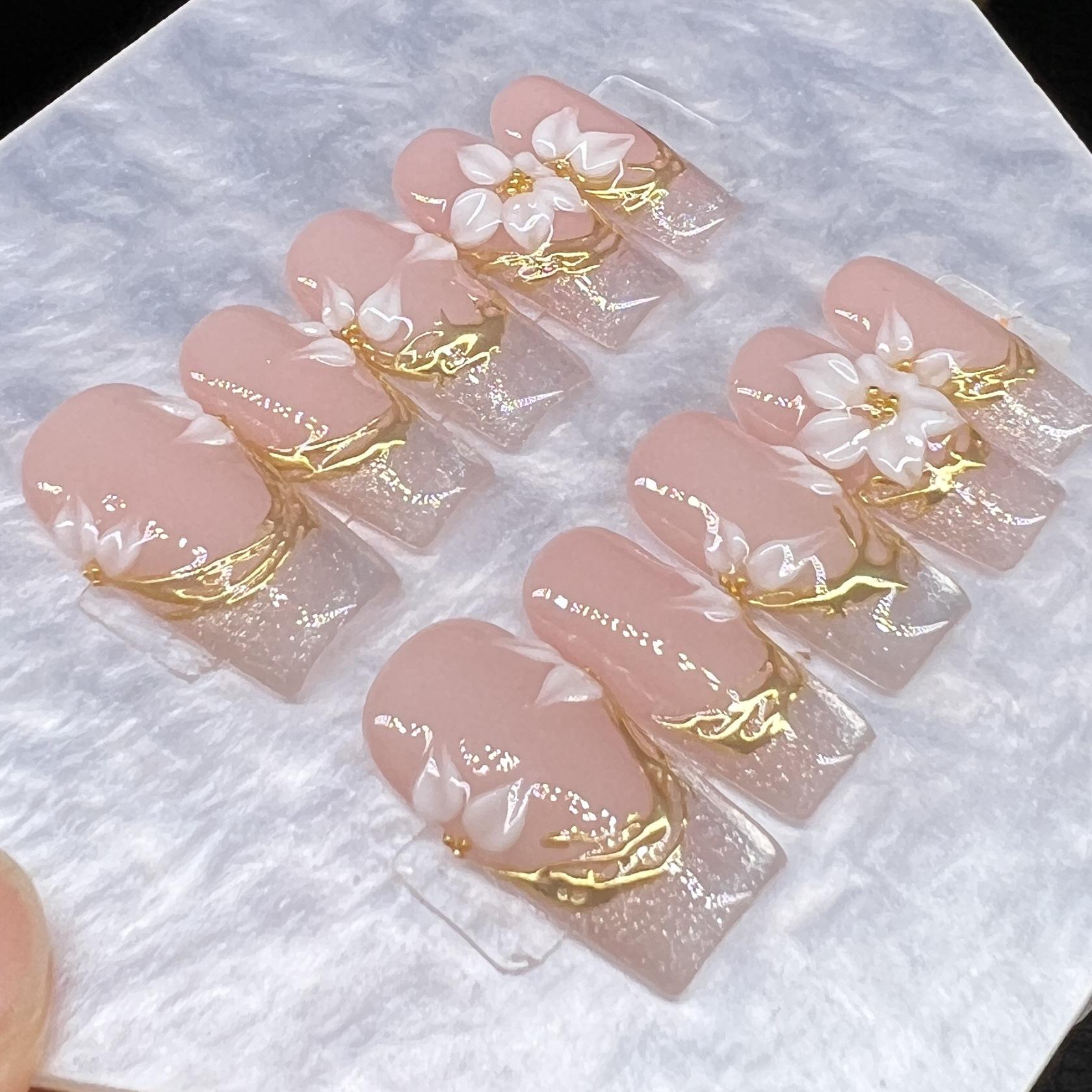 Elegant Osmanthus Flower Nail Art: Handcrafted Temperament Carvings