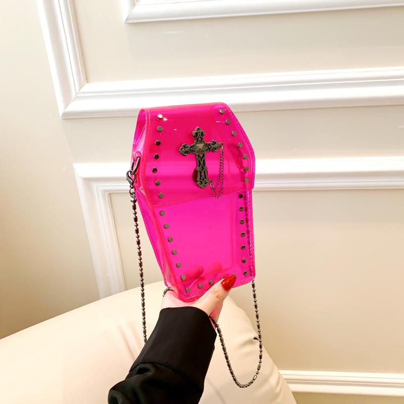 Street Style Small Square Pvc Bag With Magnetic Closure And Stud Embellishments