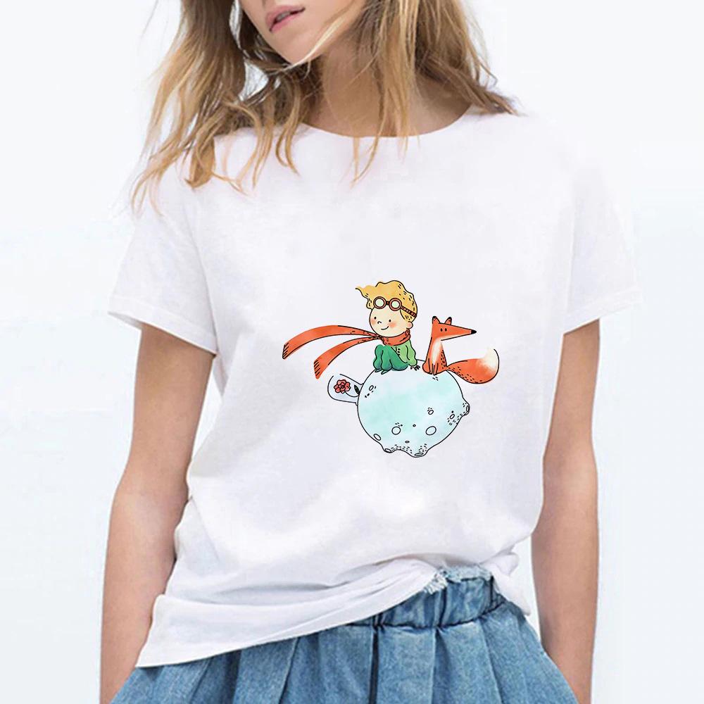 Little Prince White Print Women's Short Sleeve T-Shirt
