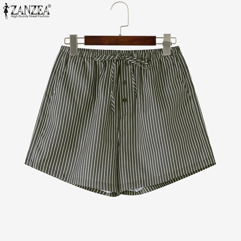 ZANZEA Womens Casual Drawstring Waist Summer Stripe Short Pants