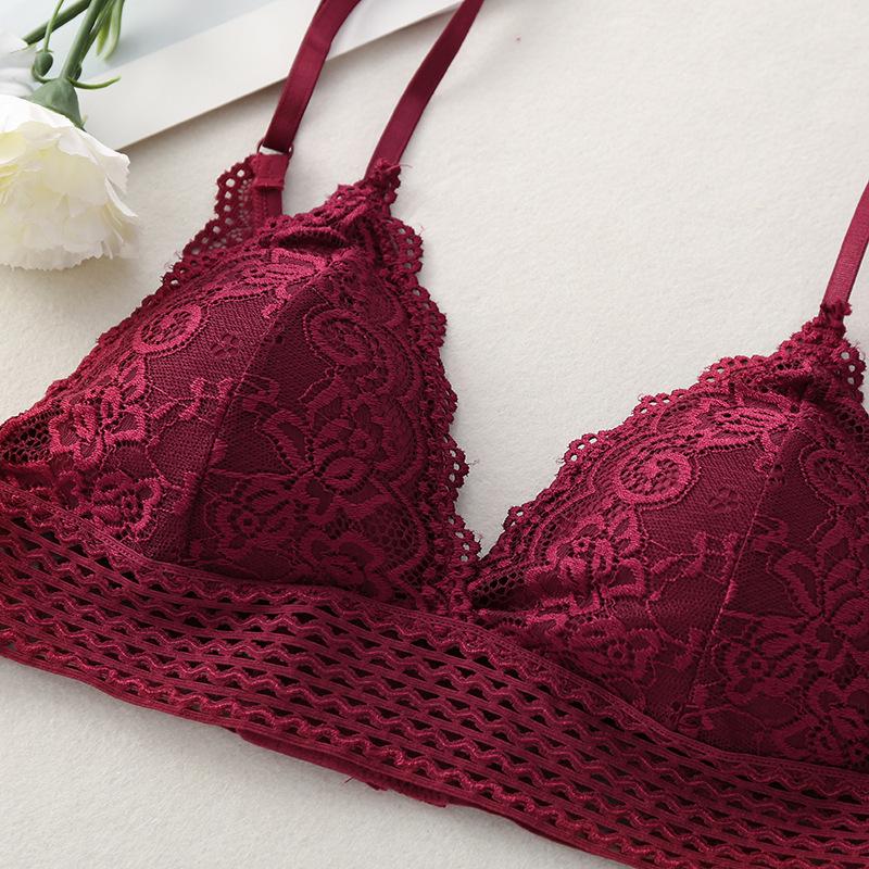 Lace Beauty Back Wrapped Chest Gathered Breathable Bra Solid Color Triangle Cup Bra