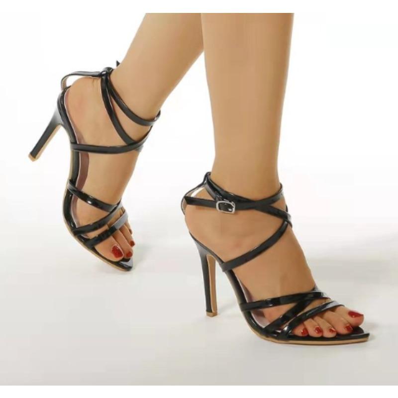 Fashion Large Size Women Sandals Fashion Summer Sexy Pumps 8cm Open Toe Ankle Straps Stilettos High Heels Party Dress Red Wedding Shoes