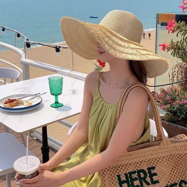 New Tassel Edge Straw Hat Women's Summer Seaside Beach Big Brim Vacation Wind Sun Protection Sunshade Straw Sun Hat