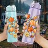 1PC Autumn Pumpkin Heart 750ml Color Plastic Sports Water Bottle Leakproof Flip Straw Lid Suitable for Sports Office Home Use