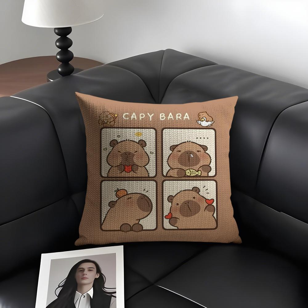 Caybara Cute Cushion Cover Natural Linen Organic Fabric DoubleSided Printing Sofa Home Decor Gift Pillow Case