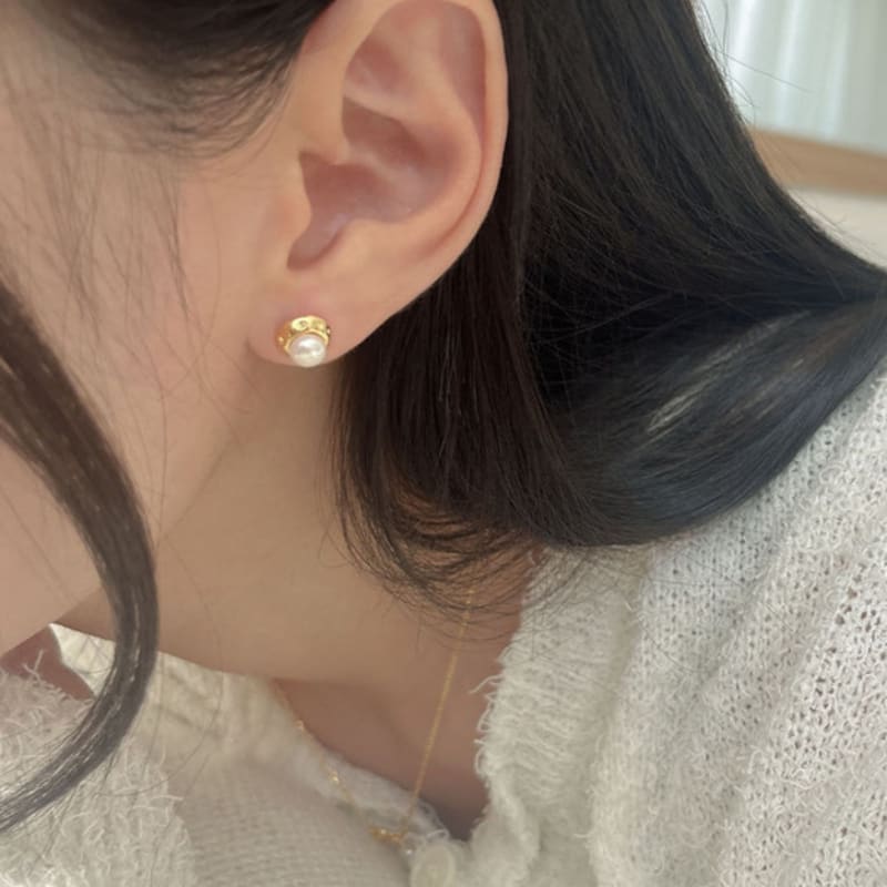 Youngglow Silver925 Hammering Pearl Earrings (2color)