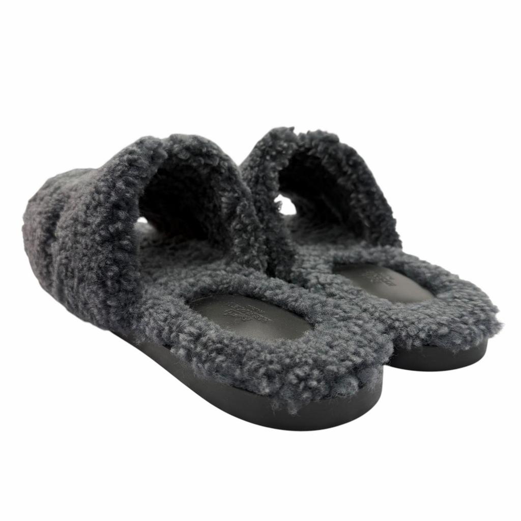 Excellent HERMES Sandals Izmir H logo slide gray Mouton mens 44 Used