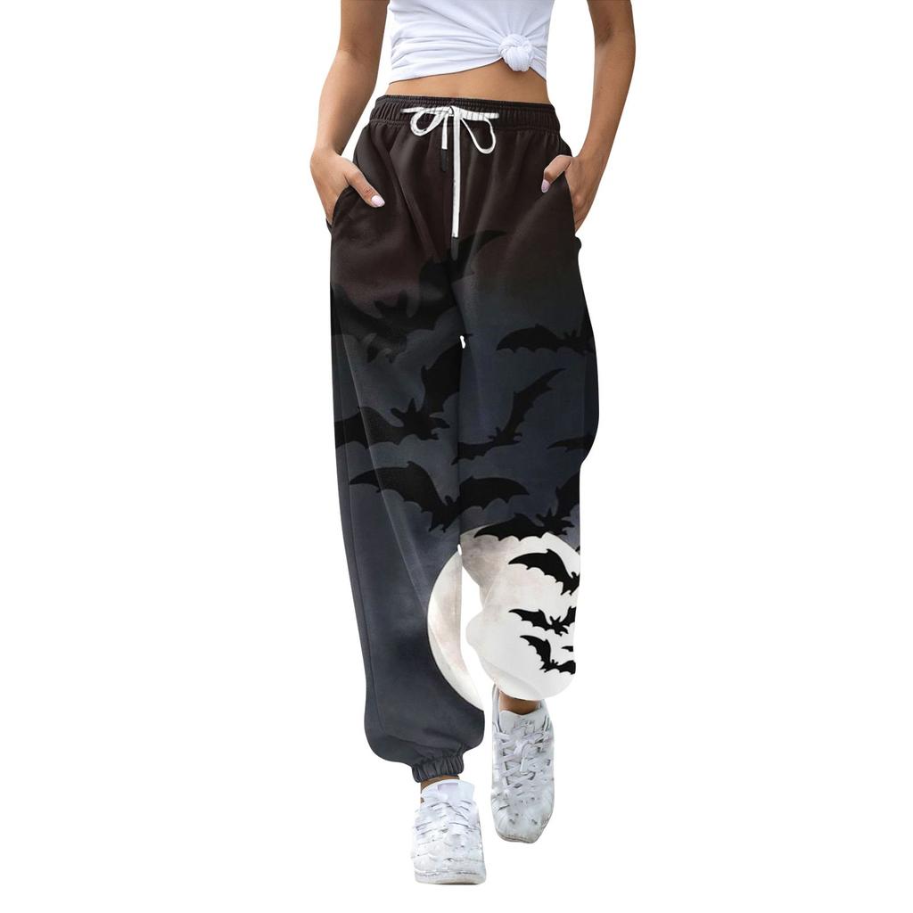 Women's Casual Fashion Halloween Printed Leisure Pants Sweatpants Trousers Drawstring Elastic Waist Drawstring Drawstring Pants