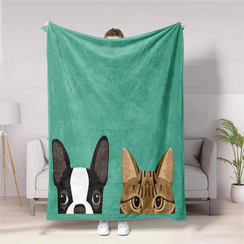 Cute cartoon dog digitalprinted polyester Bedroom velvet flannel soft sofa cover blanket Fleece soft sofa cover blankets
