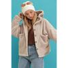 Beigefarbener Damen-Plüschmantel mit Kapuze und doppelten Taschen, Alc-x9323