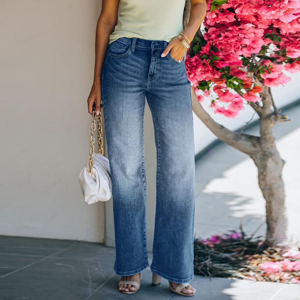 Women's Jeans Women's Washed High Waist Wide Leg Trousers