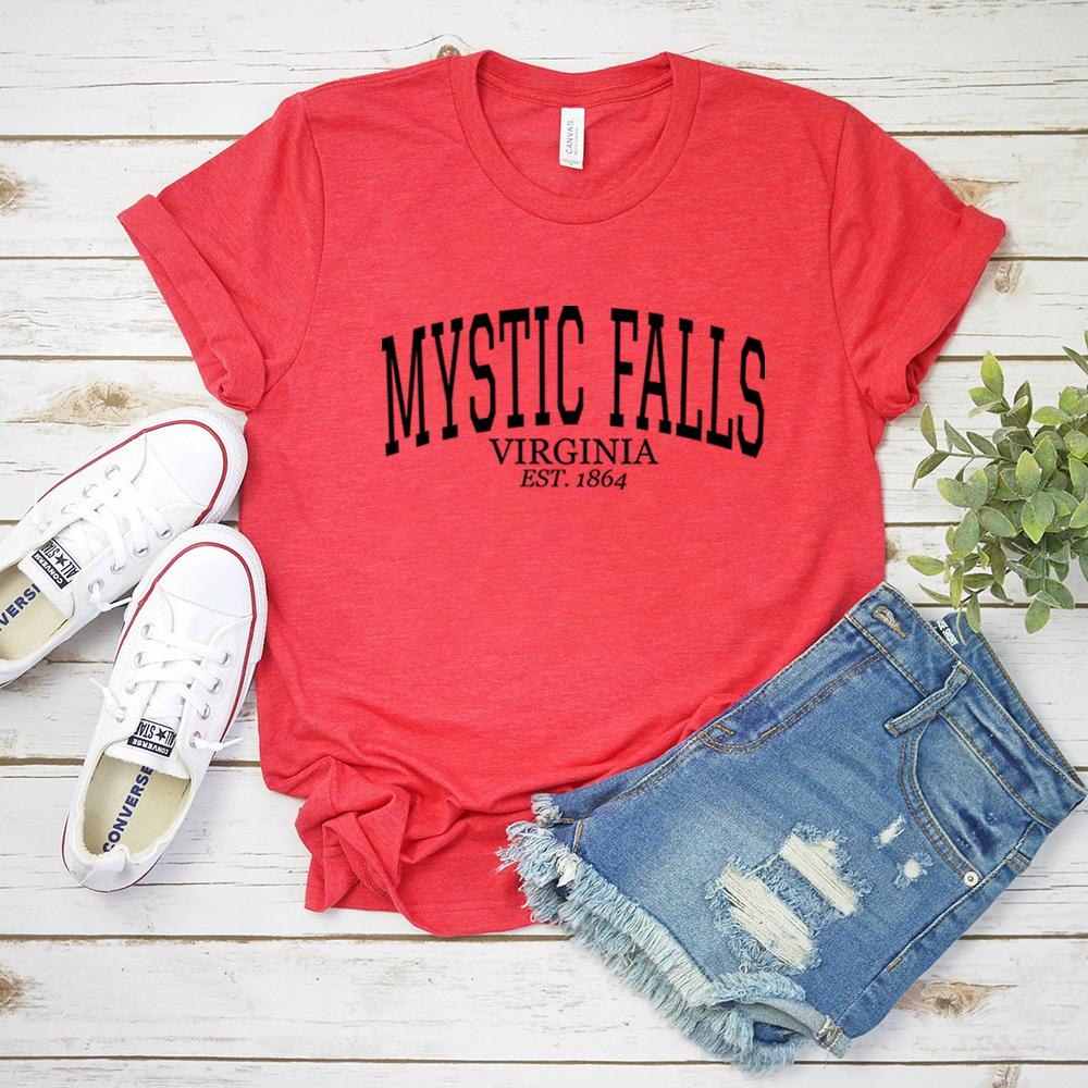 T-shirt z serialu Pamiętniki Wampirów Mystic Falls Wirginia Założone 1864 Koszulka Bracia Salvatore Stefan i Damon Koszulki z Wirginii
