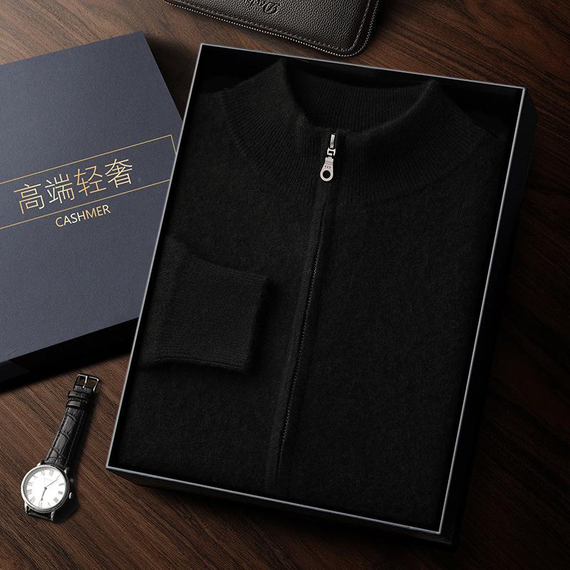 Winter thickened stand-up neck cashmere cardigan semi-turtleneck cashmere shirt zipper jacket air layer top