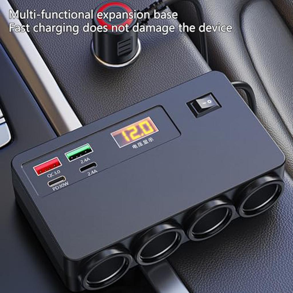 Lighter Splitter Car Charger, 300W 4 Socket Car Plug in 12V Adapter with PD 36W and QC3.0 USB C Multi Port & Independent & Co