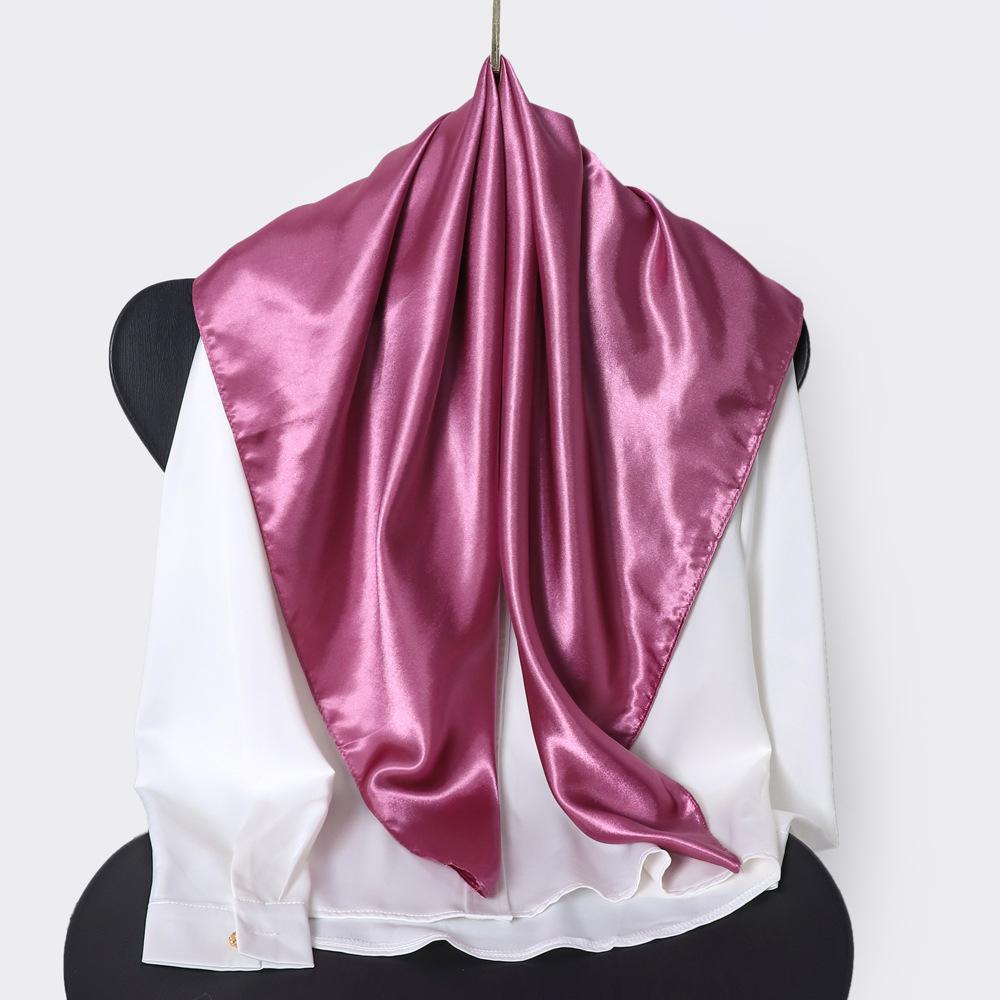 Classic Solid Colour Silk Scarf Women's Trendy Peplum Shawl Simulation Silk Wrap Turban 90cm Square Scarf