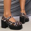 Fashion Leopard Chunky High Heels Pumps for Women 2025 Fashion Buckle Strap Platform Mary Jane Shoes Woman Gothic Thick Heel Party Shoes