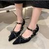 Retro Designer Red Bowknot Heel Women Shoes Pointed Toe Rivet Pumps Stripper Party Fotwear Female Wedges Mary Jane Shoes