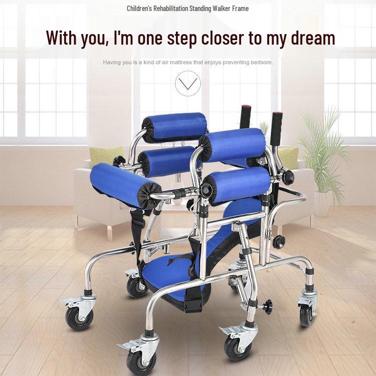 

Детская рама-стойка двойного назначения для реабилитации при гемиплегии с шестиколесным основанием для тренировки сидения-вставания и коррекции осанки.