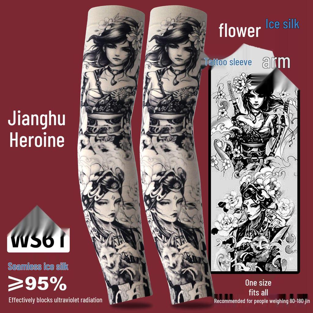 Ice Silk Tattoo Sun Protection Sleeves for Men & Women - Summer Driving, Cycling, Flower Design Arm Shades