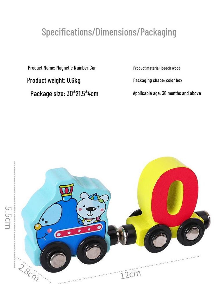Wooden Magnetic Number Train for Kids - Pull-Along Block Toy