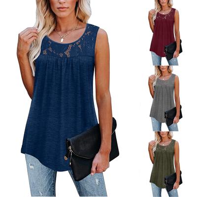 Womens Sleeveless Lace Active Tank Tops Ruffle Loose Tunic Blouse Shirt Blouse