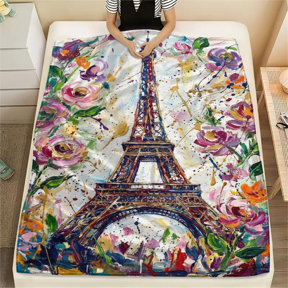 Paris Eiffel Tower Print Flannel Blanket, High quality Comfortable for All Seasons, Home Decor, Warmth and Comfort, Perfect for Christmas Gifts98