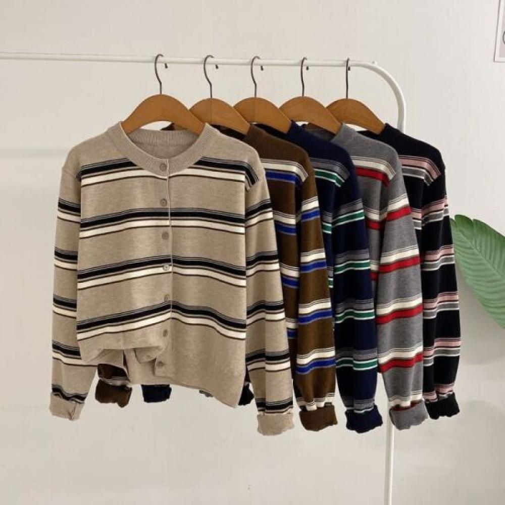 Honey J Poeni Color Block Stripe Round Cardigan 5 Colors