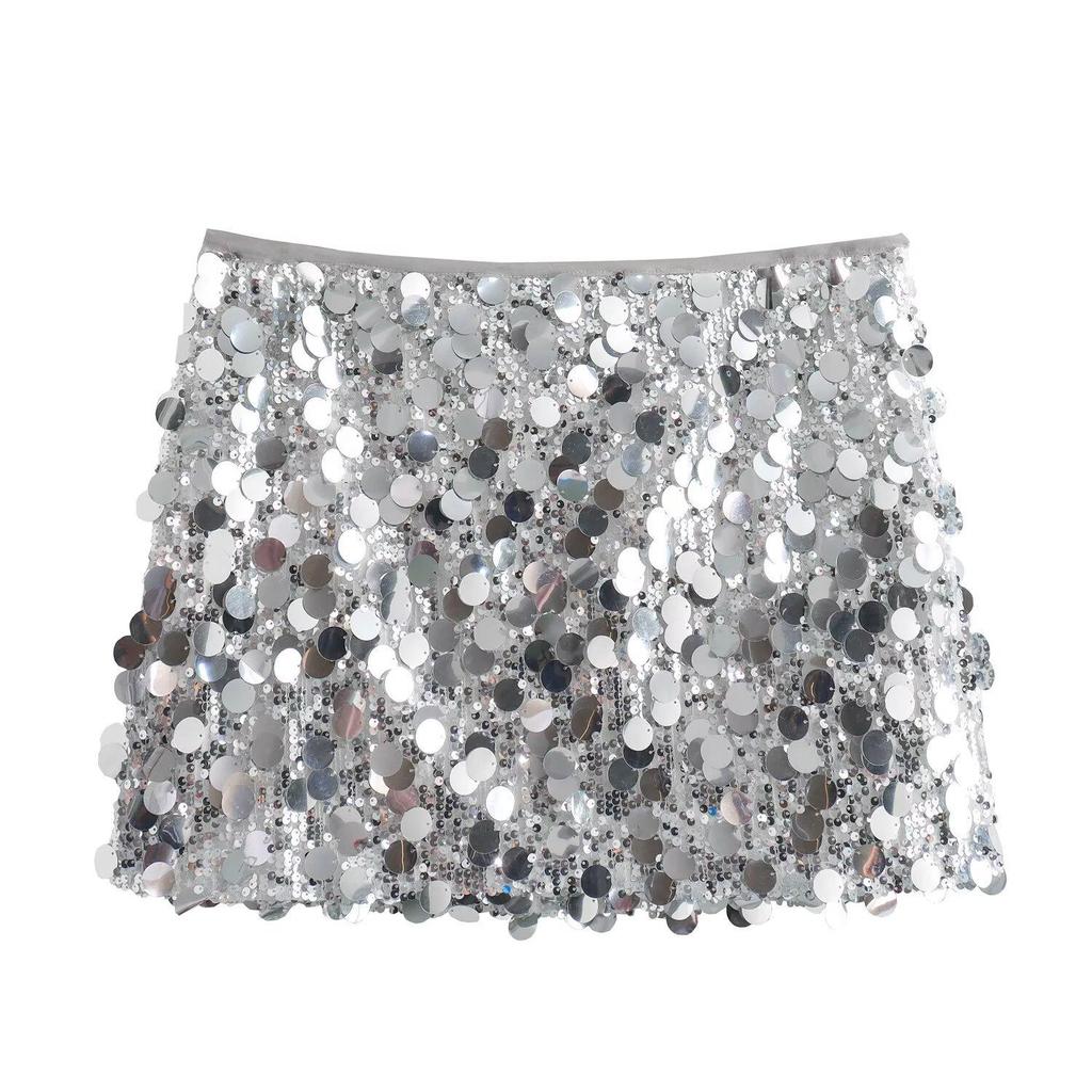 2025 European Style Women's Solid Color Sequin Mini Skirt