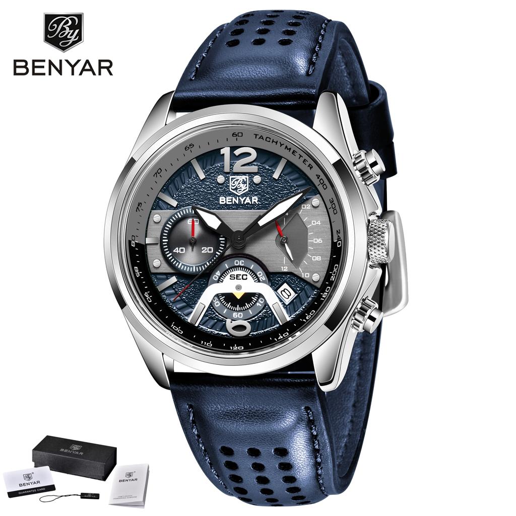 BENYAR 5171 New Fashion Men's Top Leather Quartz Watch Stainless Steel 30M Waterproof Luminous Reloj Hombre Watches for Man