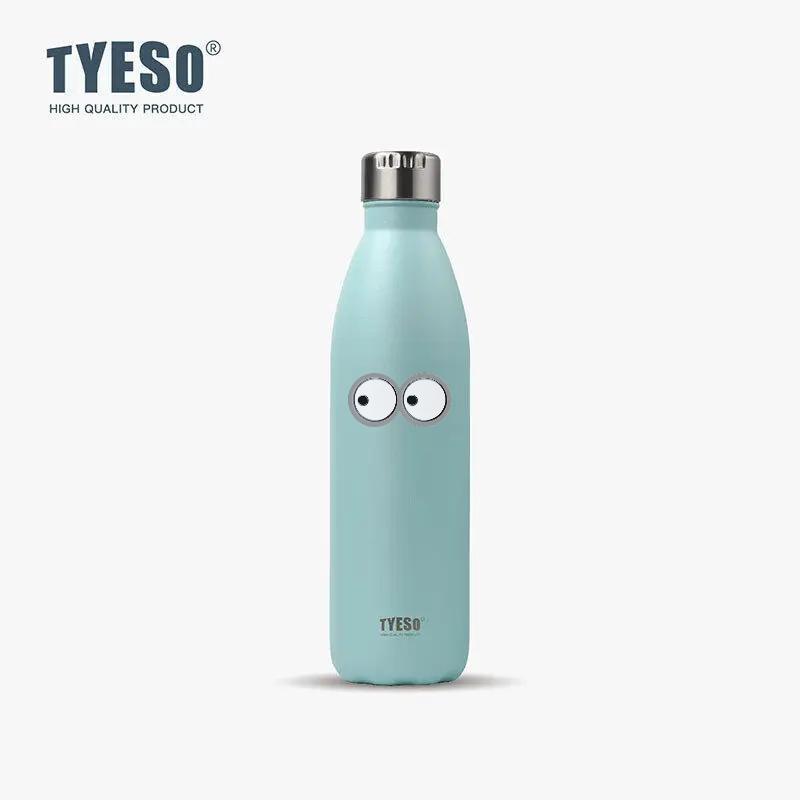 Tyeso 750ml Cola-Shaped Sports Water Bottle Vacuum Insulated Stainless Steel Thermal Cup Portable Bike Bottle Travel Tumbler with Eye Sticker 750ML зелёный