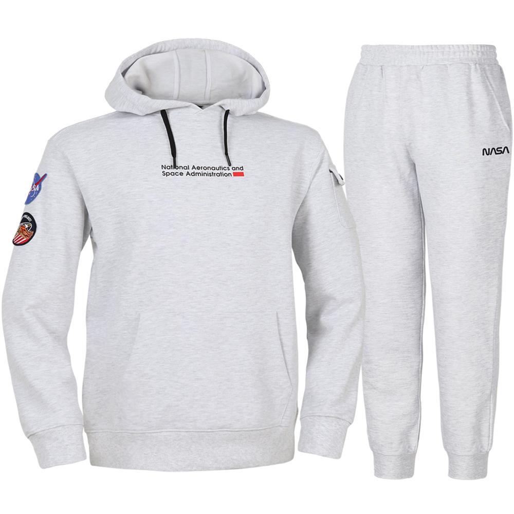 Nasa Unisex Standard Sweat Wappen Hoodie + Jogger Pants Set [Melange White] 105