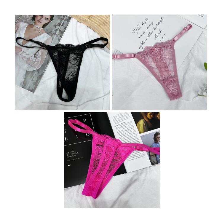 3Pcs/Set Adjustable Belt Sexy Women Lace Thong Panties Low Waist G-String Underwear Hollow Out Lace Lingerie