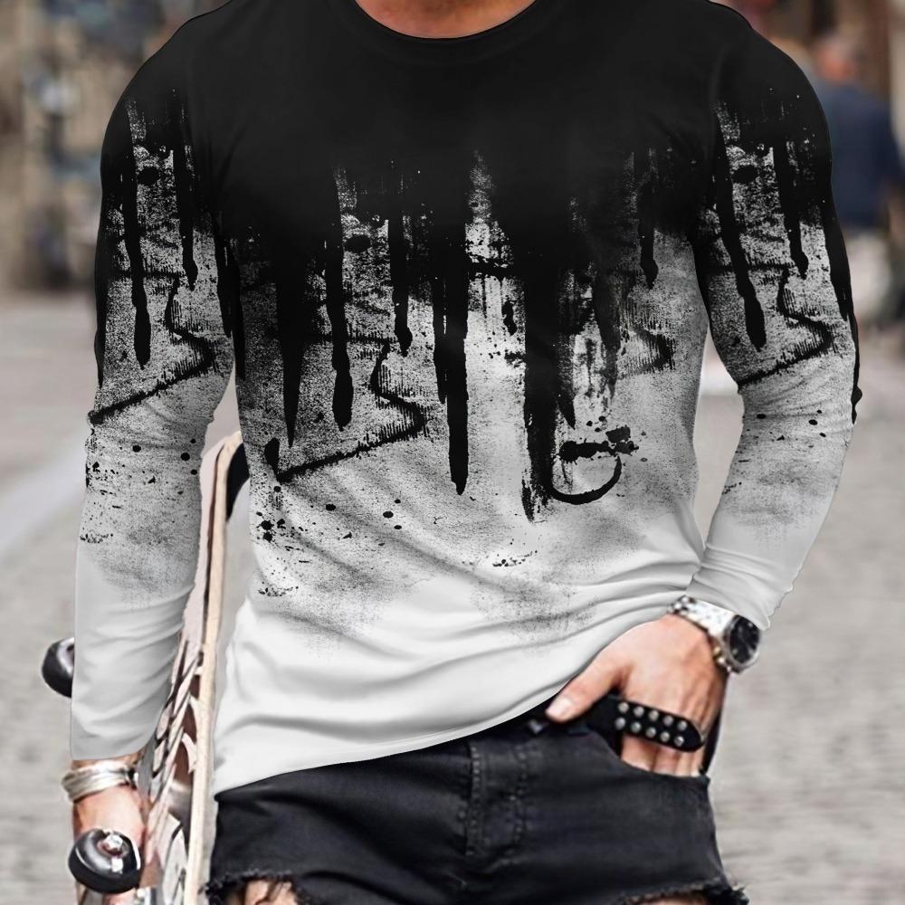 New 3D Printed Street Trendy Loose Casual Men's Round Neck Long Sleeved T-shirt
