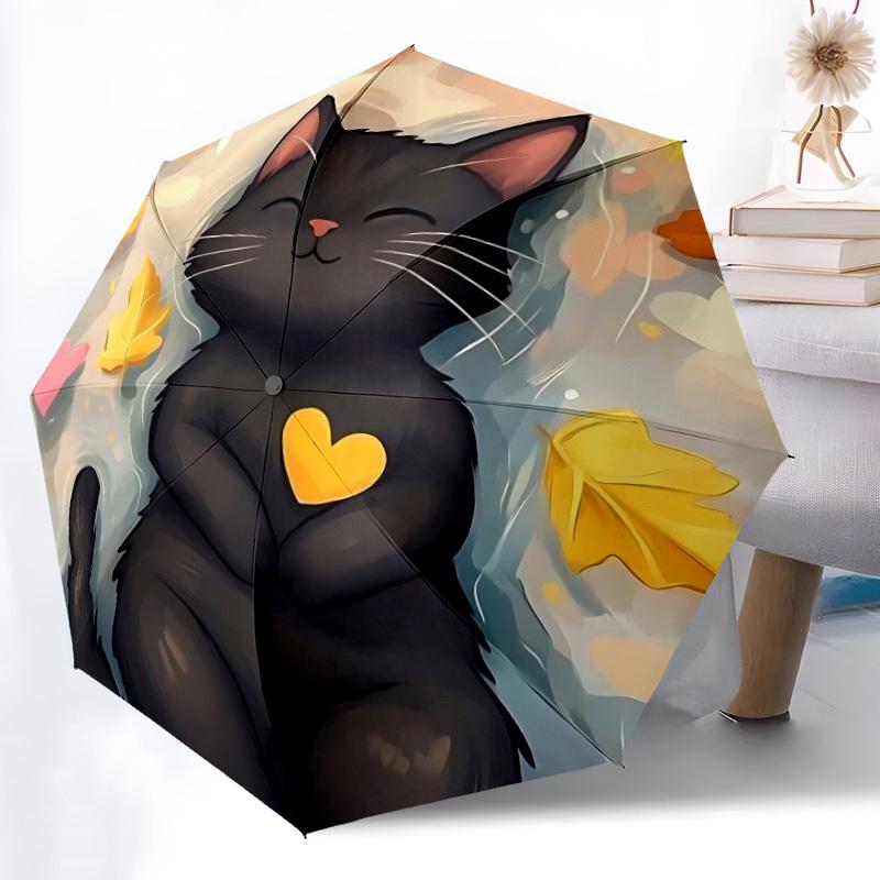 1 Stück Katzenherz Auto Öffnen/Schließen, Faltbarer Kompakter Regenschirm mit 8-Speichen-Gestell, Perfektes Geschenk Für Männer und Frauen 100