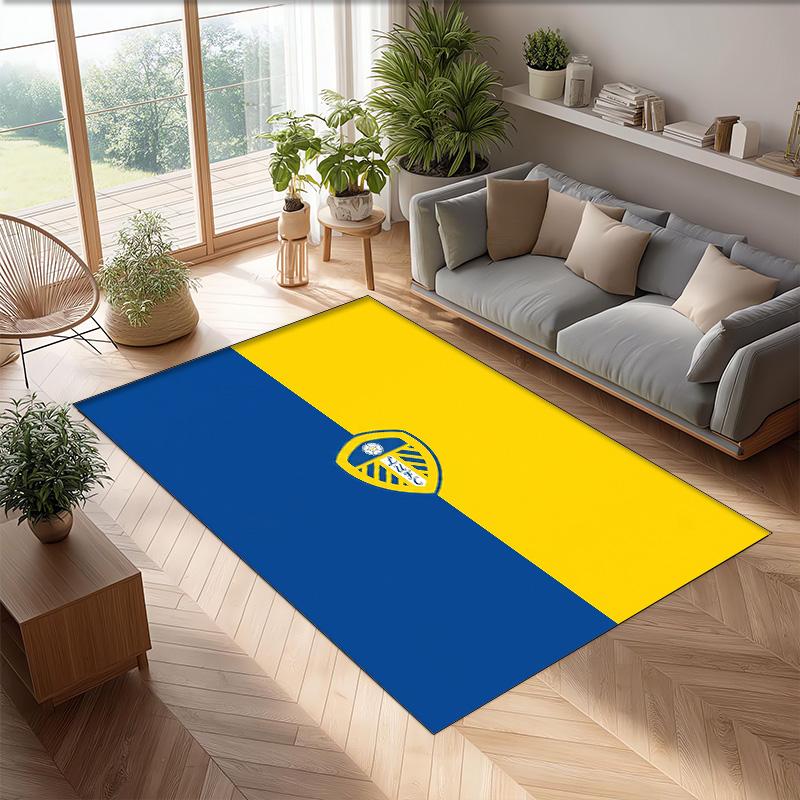 Leeds United Football Print Crystal Velvet Rug, Comfortable Water Absorbent Non Slip Indoor Floor Carpet