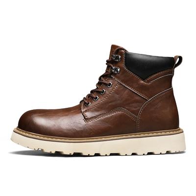 Fashion Outdoor Leather Mens Slip On Boots Platform Shoes Luxury Brand Men Winter Plush Snow Boots Fashion All-match Men Motocross Boots