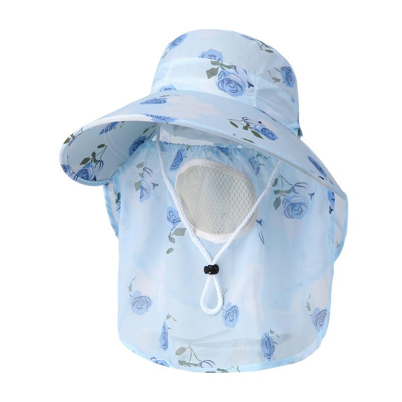 Ladies tea picking hat summer thin mesh breathable mask sun protection sunshade bucket hat hat for farm work
