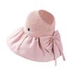 UV Protection Woven Empty Top Cap Bow Vinyl Sun Hats Elegant Wide Brim Bucket Hat  Seaside