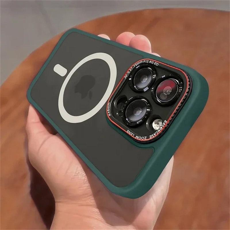 

Роскошный матовый бампер, магнитный прозрачный чехол для iPhone 15, 14, 13, 12 Pro Max Plus, Magsafe, полная защита объектива с беспроводной зарядкой iPhone 12 Pro Max зелёный