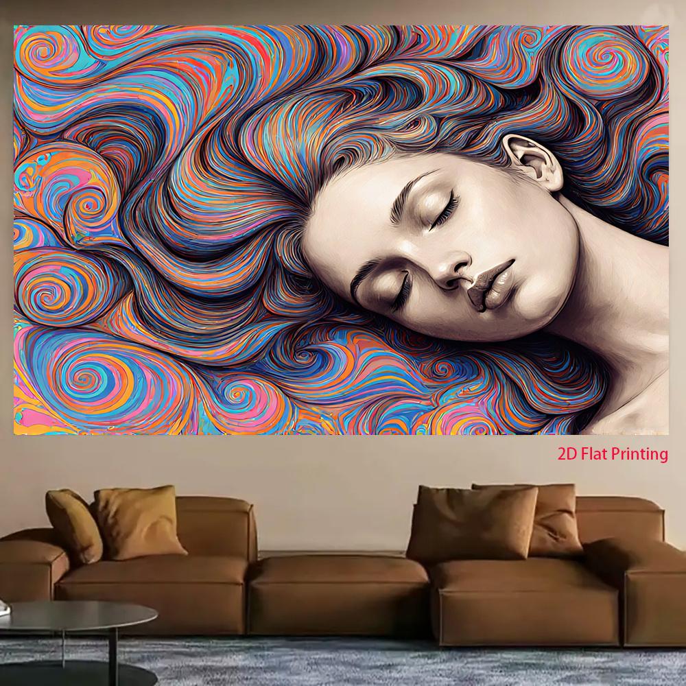 2D plane 1 piece - a colorful psychedelic-style emotionally charged portrait of a young girl (as the picture,100x150cm)