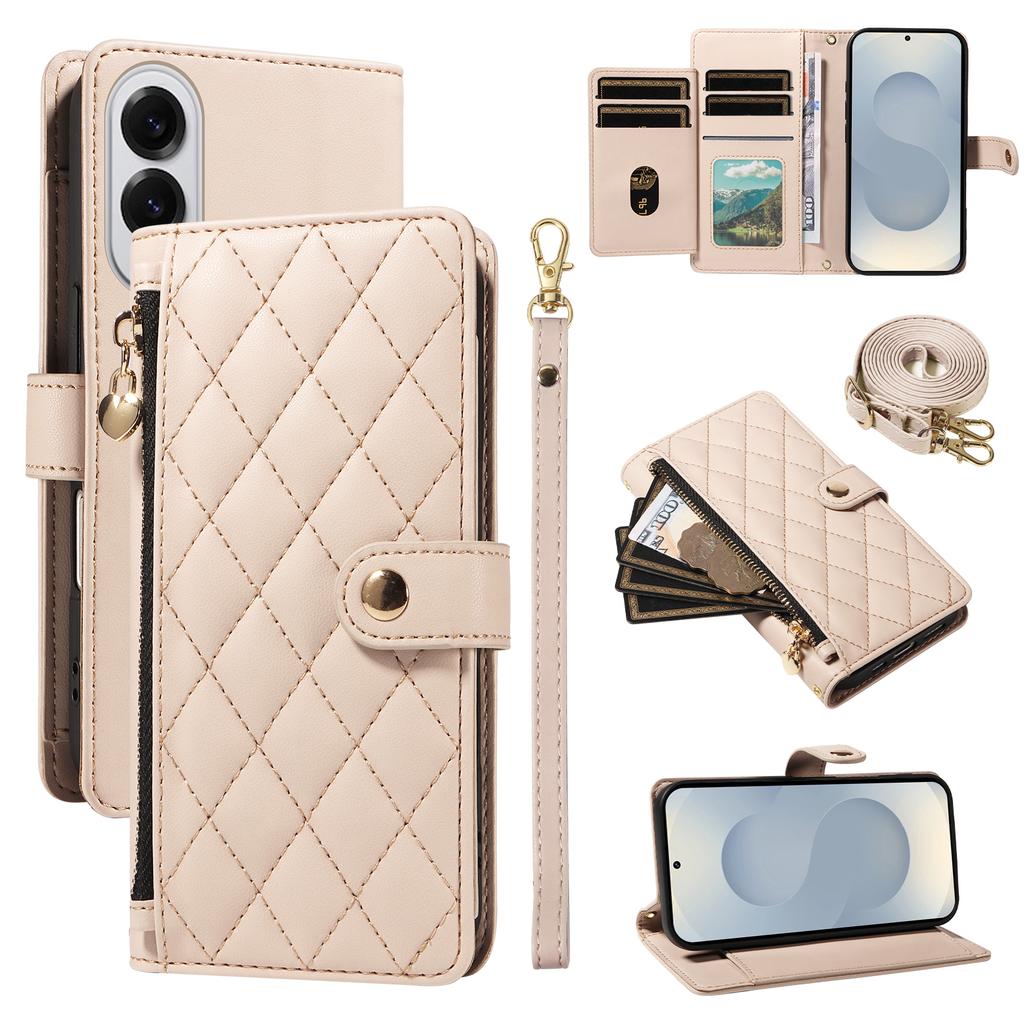 For Samsung Galaxy S25 Edge Wallet Case with Straps,Rhombus Leather Stand Phone Cover