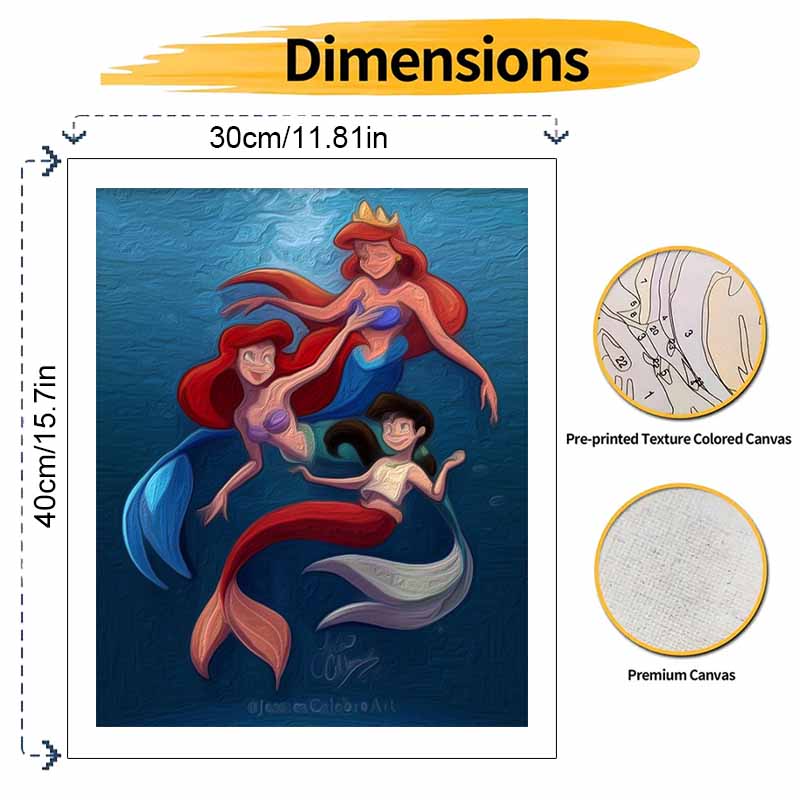 Disney DIY Ariel Mermaid Painting Kit Home Wall Decor Handmade Gift for The Little Mermaid Fans Wall Art Craft Modern Decoration