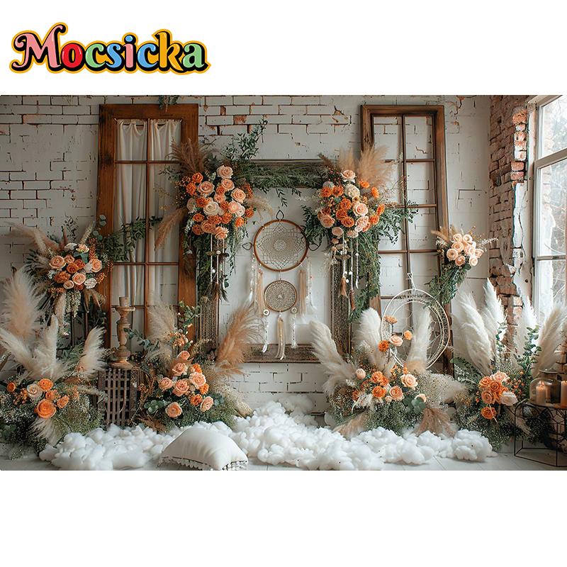 Mocsicka Photography Background Indoor Floral Boho Decor Baby Shower Maternity Adult Kids Art Portrait Backdrop Photo Studio